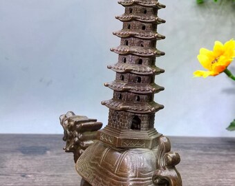 Vintage Bronze Carved Dragon Turtle Incense Burner, Home