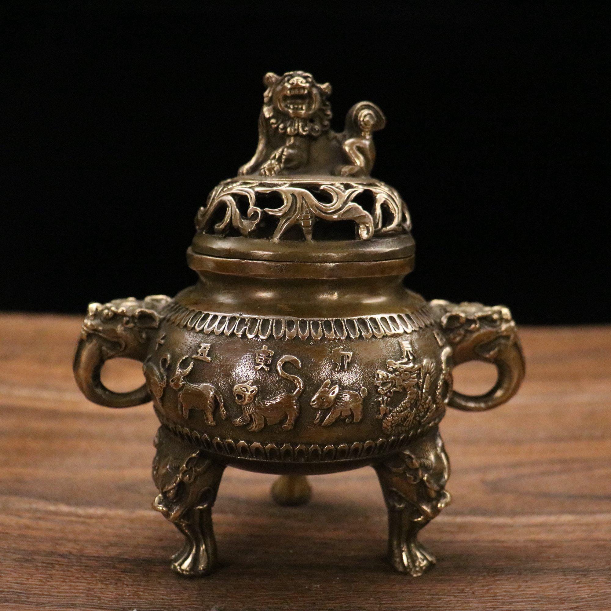 Vintage Bronze Carved Twelve Zodiac Incense Burners, Home