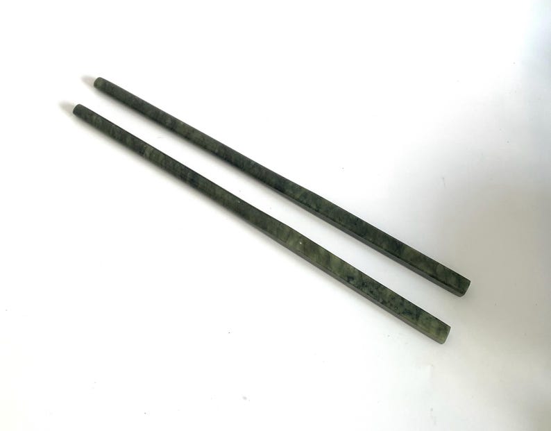 Zwei Paar handgemachte Jade Stäbchen, Schildkrötenstopp, natürliche Farbe Bild 7
