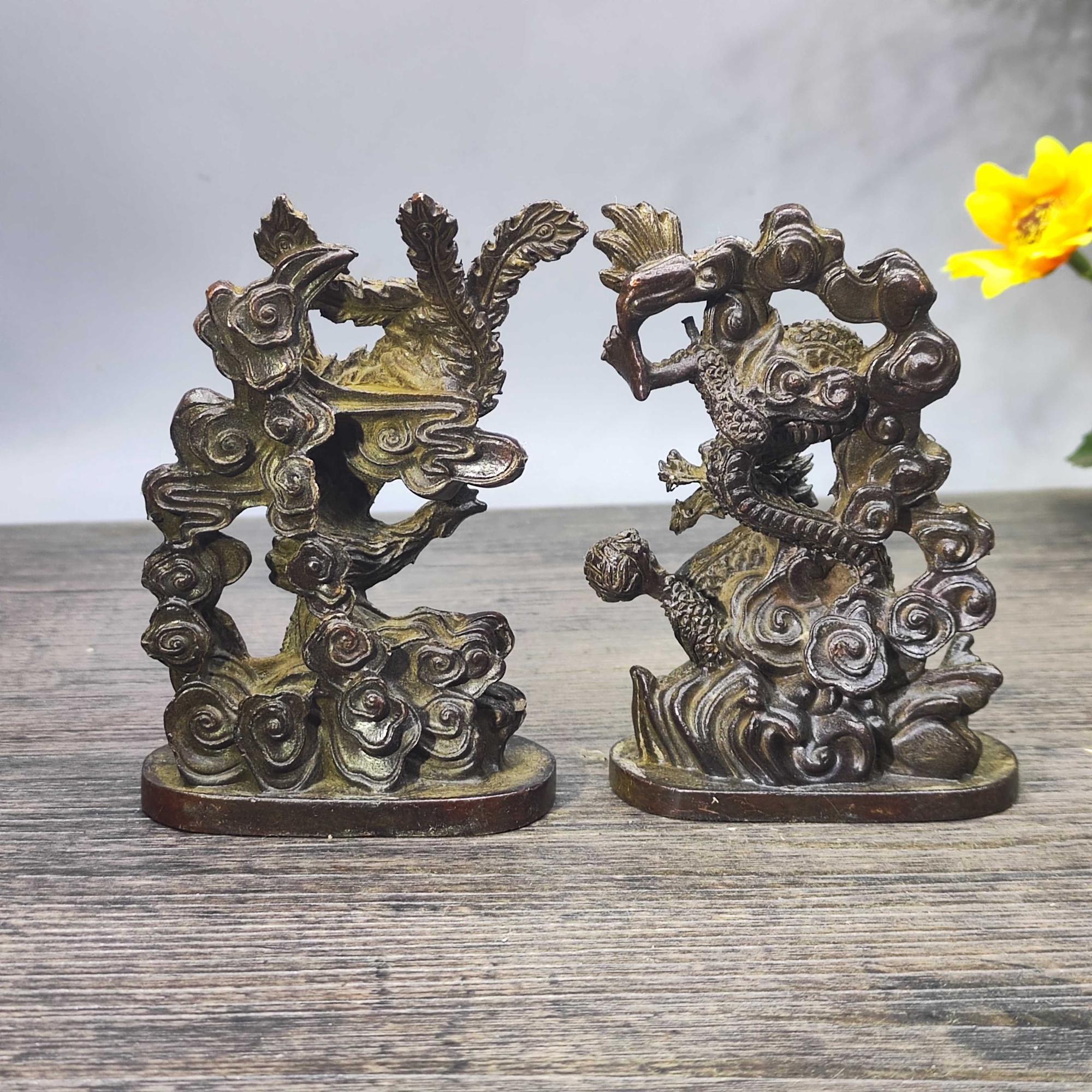 ヴィンテージブロンズ彫刻の龍鳳凰像 - ホームデコレーション - Etsy 日本