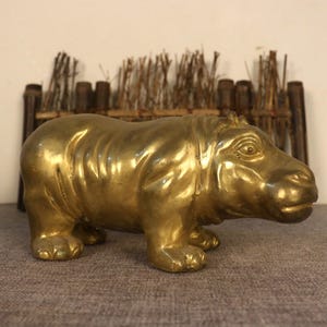 Vintage Brass-gilded Carved Hippo Statue. Home Decoration & Feng Shui Statue