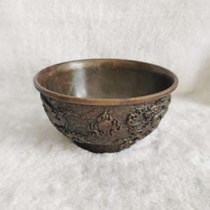 Bronze hand carved dragon bowl statue. home decoration, vintage statue
