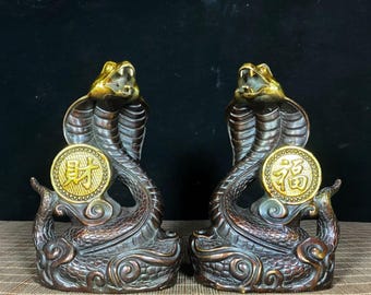 A pair vintage brass handmade wealth Pixiu statue. Home Decoration & Feng Shui Statue