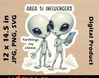 Funny Alien Selfie Design: Area 51 Extraterrestrial Clipart (Digital Download SVG, PNG, JPG)