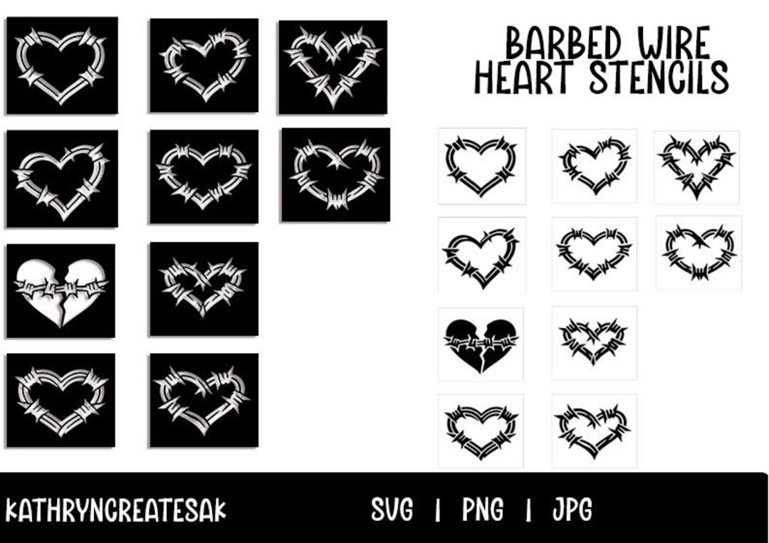 Barbed Wire Heart Stencils SVG | Gothic Love Cut Files | Punk Dark ...