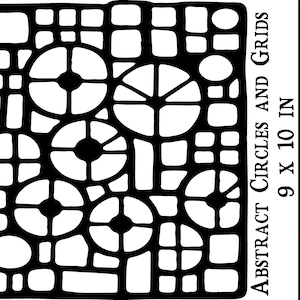 Abstract Circles and Grids Stencil – 9x10 inch Digital Stencil Design for Gelli Printing, Mixed Media, and Crafts (SVG PNG JPG)