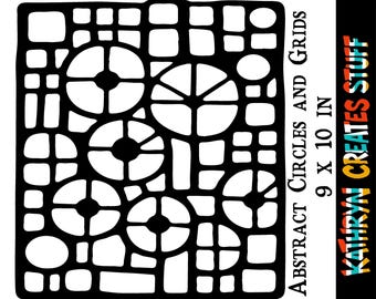 Abstract Circles and Grids Stencil – 9x10 inch Digital Stencil Design for Gelli Printing, Mixed Media, and Crafts (SVG PNG JPG)