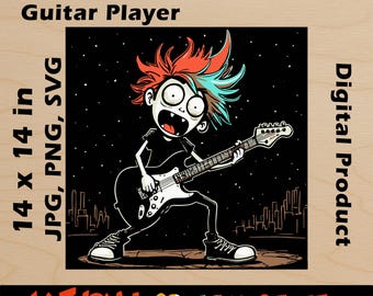 Punk Rock Cartoon Guitarist: Funny Music Clipart (Digital Download SVG PNG JPG)