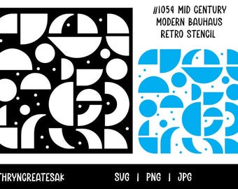 Mid Century Modern Bauhaus Retro Stencil Wall Art Pattern Geometric Abstract SVG PNG JPG Digital Download #1054