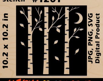 Birch Forest Stencil: Mixed Media Art, Gel Plate Printing (Digital Download SVG PNG JPG)