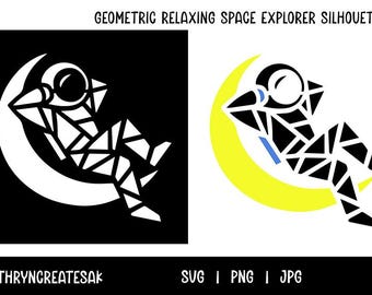 Astronaut Moon Stencil | Relaxing Space Explorer Silhouette Digital Download PNG JPG SVG