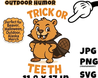 Funny Vampire Beaver Halloween Design: Trick or Teeth SVG, PNG, JPG (Digital Download