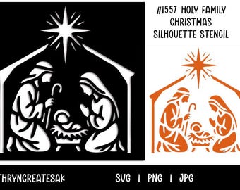 Nativity Stencil SVG PNG JPG – Holy Family Christmas Silhouette, Religious Nativity Scene Template for Cricut, Mylar & Gelli Printing