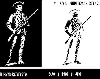Patriotic Colonial Minuteman Stencil | Revolutionary War Soldier Silhouette | PNG JPG SVG Digital