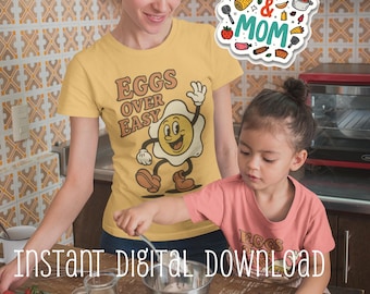 Funny Eggs Over Easy Retro Cartoon - Kitchen Humor Clipart (Digital Download SVG PNG JPG)