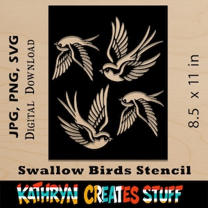 Oiseaux d'hirondelle pochoir SVG - Bundle de cliparts oiseaux volants vintage pour Cricut, tatouage Flash Style coupe fichier PNG JPG