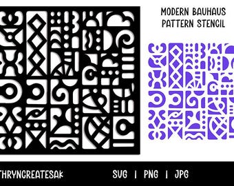 Abstract Geometric Stencil SVG PNG – Modern Bauhaus Pattern Cricut, Laser Cutting, Painting, Mylar Craft, Wall Art, Gelli Printing JPG