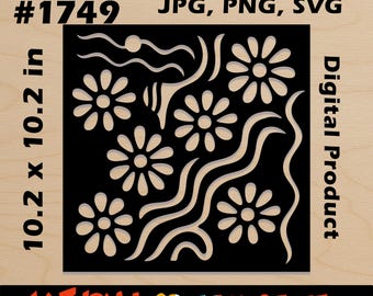 Daisy Gelli Plate Stencil: Abstract Floral Pattern (Digital Download, 10.2x10.2 in, PNG SVG JPG)