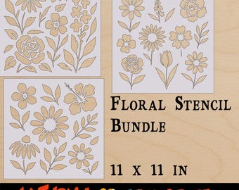 Floral Stencil Bundle – 3-in-1 Flower Stencils, DIY Crafts (svg, png, jpg)