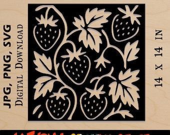 Strawberry Vine Stencil SVG: Folk Art Fruit Cut File (PNG JPG Template)