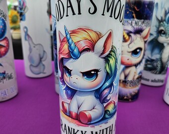 Cranky Unicorn Sublimation Tumbler - Sarcastic Rainbow Design