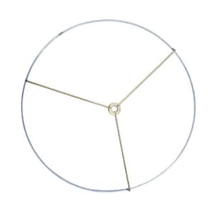 May include: A round metal lampshade frame with three arms extending from the center. The frame is made of silver metal and has a gold-colored center.