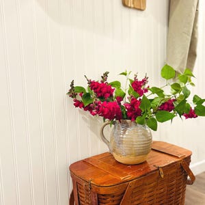 Vintage 1950s Wood-Wood Picnic Basket: Mid-Century Woven Bentwood Hamper