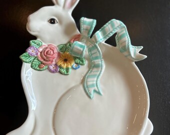Fitz and Floyd Easter Bunny Tray: Hand-Painted Ceramic Rabbit Dish, Vintage Spring Decor