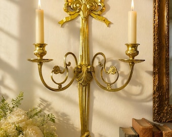 Aplique de pared vintage de latón macizo - Portavelas - Decoración estilo Hollywood Regency