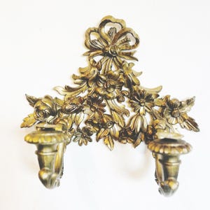Vintage Italian Gilt Resin Wall Sconce: Rococo Candle Holder, Hollywood Regency Decor