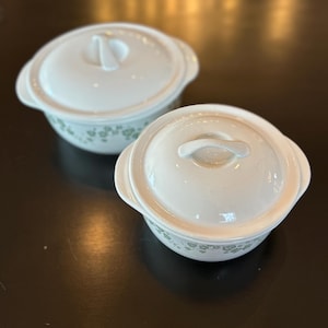 Vintage Corelle Coordinates Ivy Stoneware Bake ware Sold Separately – 2 Casserole Dishes with Lids & Rectangular Baker – Green Vine Pattern