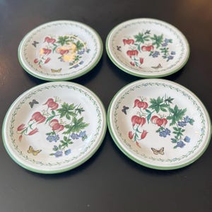 Set mit 4 Portmeirion Botanic Garden Desserttellern - Vintage Blumenteller mit Schmetterlingsmotiv, 18 cm, Made in England