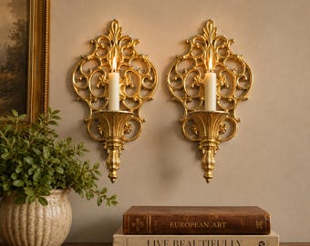 Vintage Hollywood Regency Gold Wandleuchten - 10 "by 6"