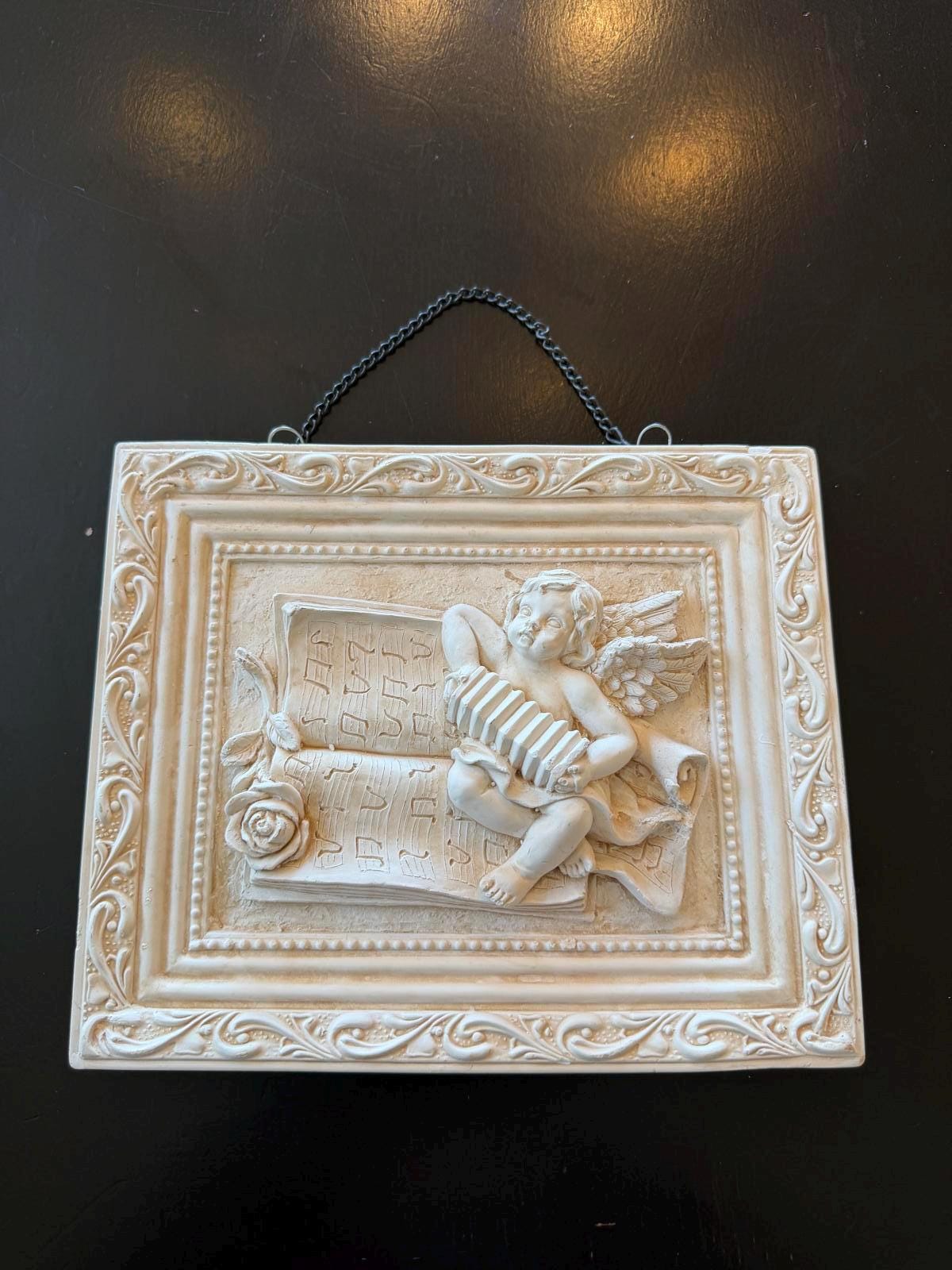 Vintage Cherub Wall Plaque Angel Music Relief Hanging Decor  Vintage Cherub Wall Plaque Musical Angels Relief Gold Silver Tone 14.5x7.5 main image 0