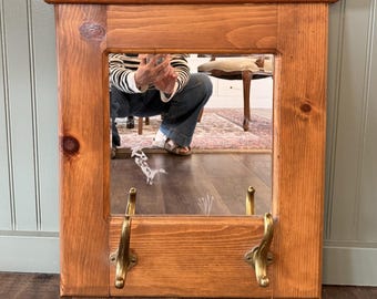 Vintage Duck Mirror with Hooks -Wood Entryway Coat Rack- Cabin Decor