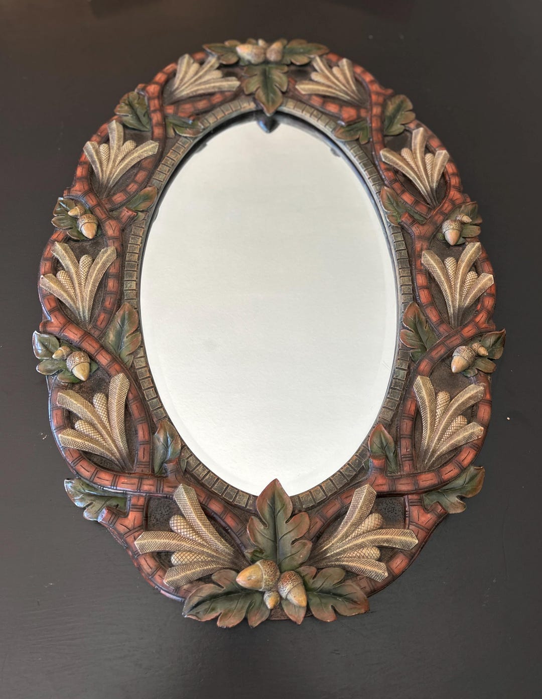 Vintage Oval Woodland Mirror: Oak Leaf & Acorn Frame - Etsy