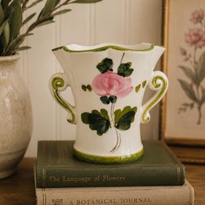 Vase floral portugais vintage peint à la main - Vase cache-pot en céramique