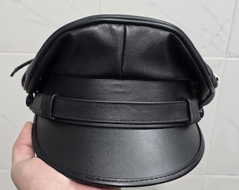 Handmade Leather Biker Cap | Vintage Motorcycle Peaked Hat