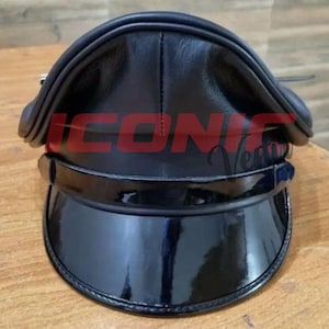 本革バイカーキャップ：ブラックミリタリーミュアスタイルハット