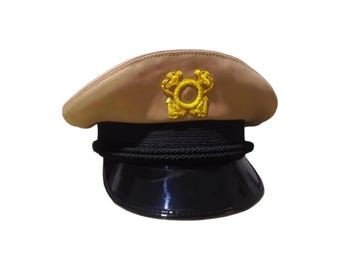 Handmade Skipper Captain Hat – Nautical Costume with Gold Embroidery