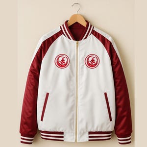 Dragon Embroidered Bomber Jacket – Japanese Streetwear Cosplay Jacket – Gamer Gift – Maroon Satin Jacket – Handmade Fan Gift