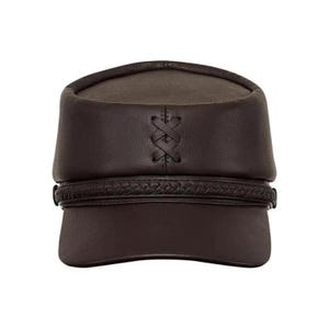 Brown Civil War Era Leather Kepi Hat – Vintage Reenactment Cap – 1860s Military Replica Headwear