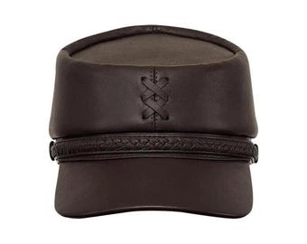 Brown Civil War Era Leather Kepi Hat – Vintage Reenactment Cap – 1860s Military Replica Headwear