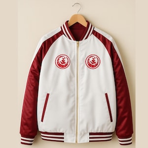 Dragon Embroidered Satin Bomber Jacket – Japanese Streetwear Style – Handmade Cosplay Jacket – Red Dragon Gift – Gamer Fashion