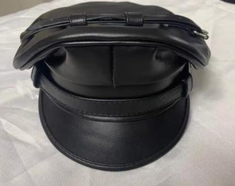 Handmade Leather Biker Cap: Vintage Motorcycle Hat, Adjustable