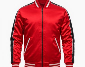 Röd bomberjacka i satin från 1950-talet | Retro ytterkläder i Lenny-stil