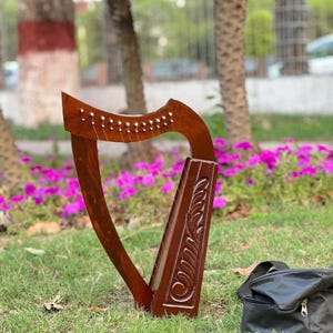 Arpa de lira irlandesa de palisandro de 12 cuerdas/lira celta con llave de afinación, cuerdas de nailon adicionales y bolsa de transporte/instrumento de regalo de música folclórica