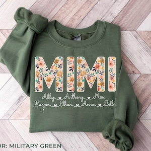 Personalized Mimi Sweatshirt with Grandkids Names, Floral Mimi Sweatshirt, Mimi Gifts, Mother&#39;s Day Shirt Custom Kids Names Grandma Shirt F7