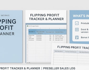 Flipping Profit Tracker & Planner | Reseller Sales Log | Printable PDF + Spreadsheet