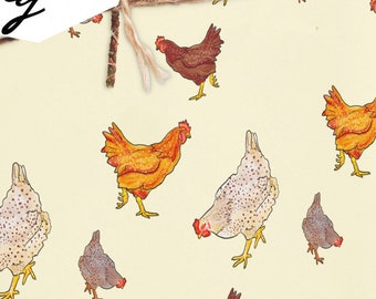 Chickens Wrapping paper Hen Gift Wrap sheet for farmhouse decor Farmyard, barnyard farm Bird, Easter Decor, Fun Wrapping Paper